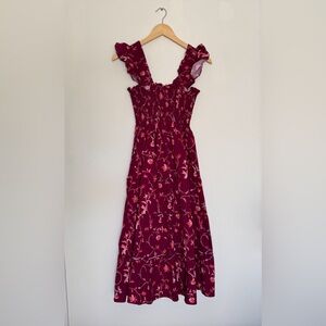Hill House Home Ellie Nap Dress Burgundy Botanical Print XS